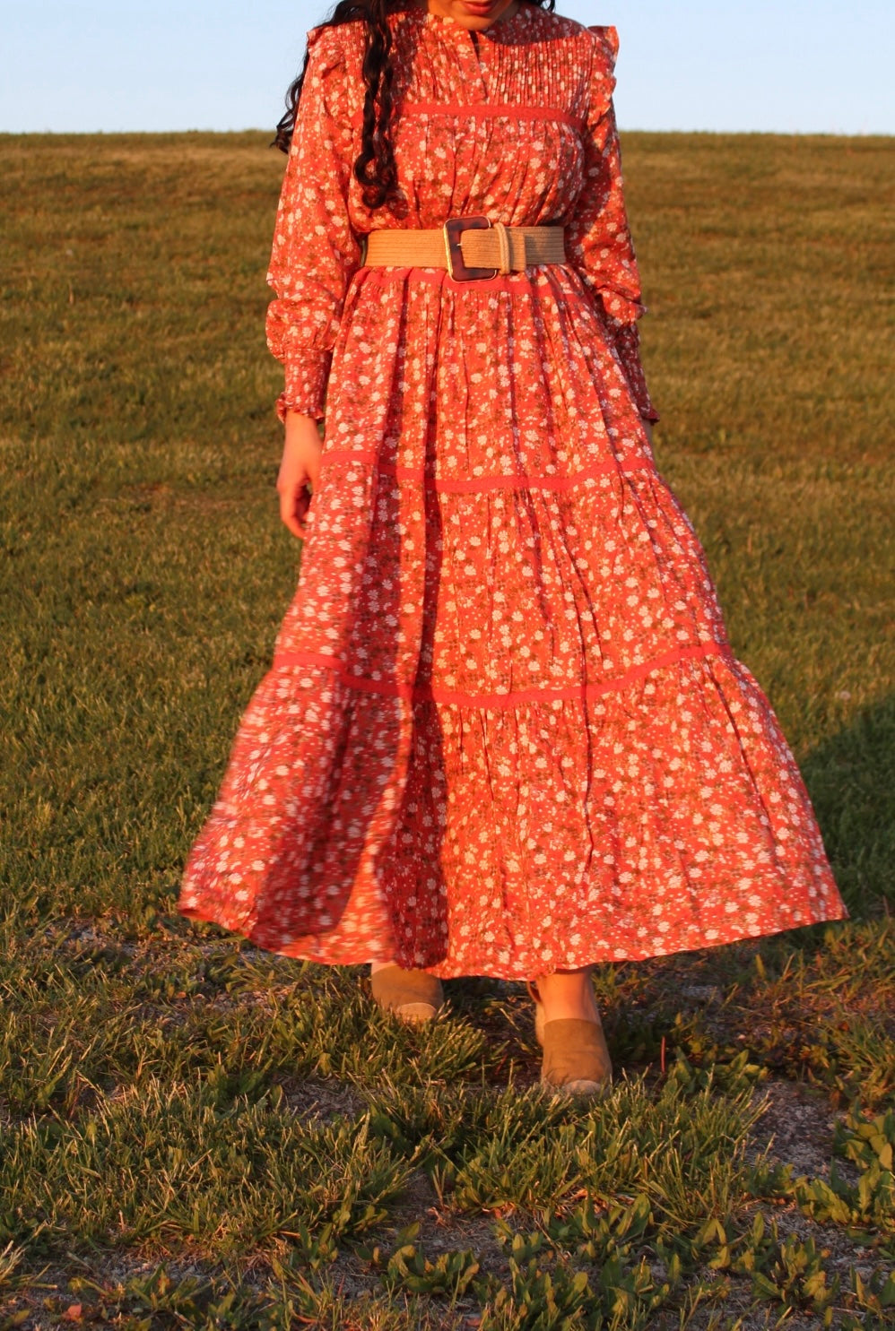 Sweet orange midi dress
