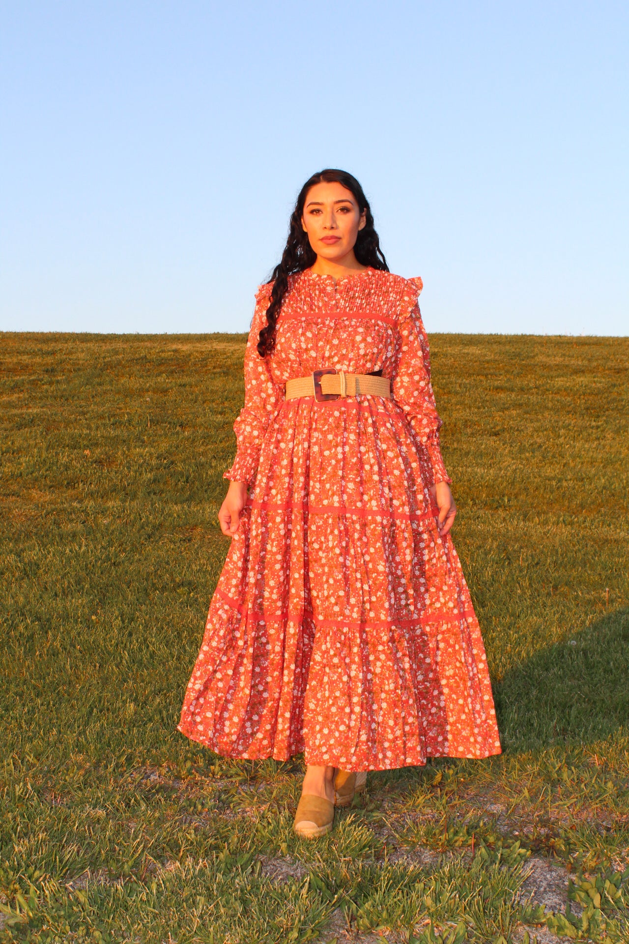 Sweet orange midi dress